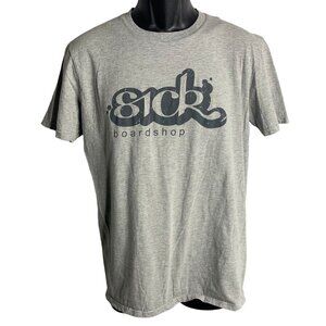 Sick Boardshop Crewneck T Shirt L Grey Short Sleeve Logo Graphic Skate Cotton